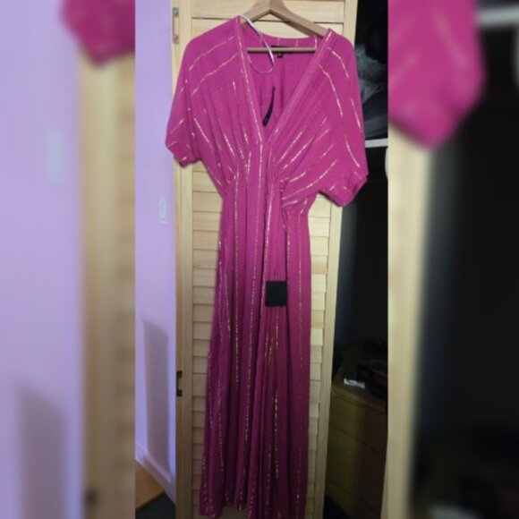 Lulus Goddess Vibes Magenta Gold Striped Dolman Sleeve Maxi Dress (S), NWT - Picture 4 of 5